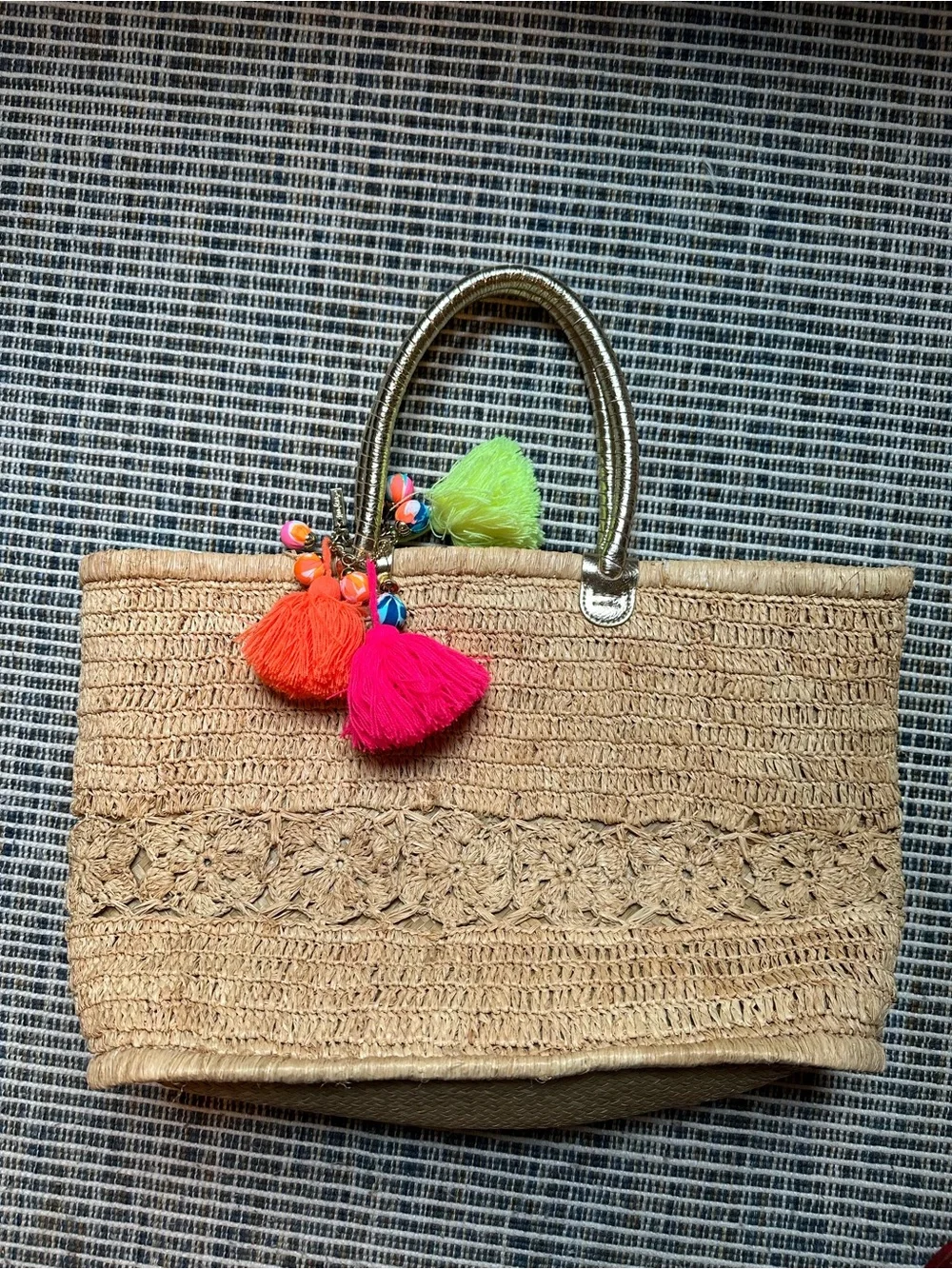 Lilly Pulitzer Riviera Straw Tote with Neon Tassel Charms